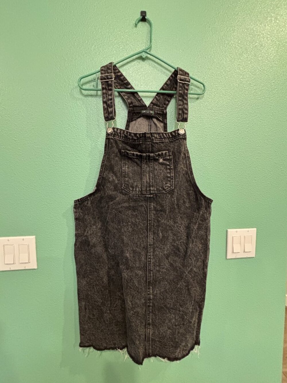 Target Wild Fable Black Acid Wash Denim Overall Pinafore Dress Raw Hem XL